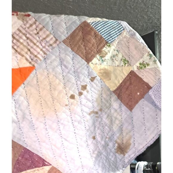 Antique Quilt Handmade Patchwork 70"x66" Multicolor Geometric Design Cotton READ - Picture 13 of 16